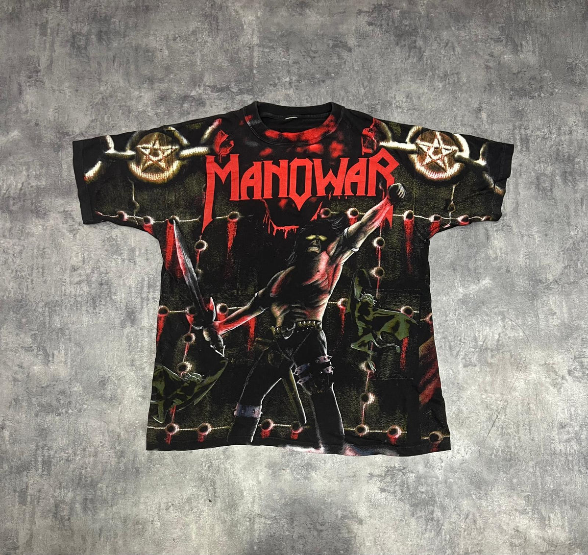 Camiseta Manowar All Over Print Vintage T-Shirt – Heavy Metal Graphic Tee