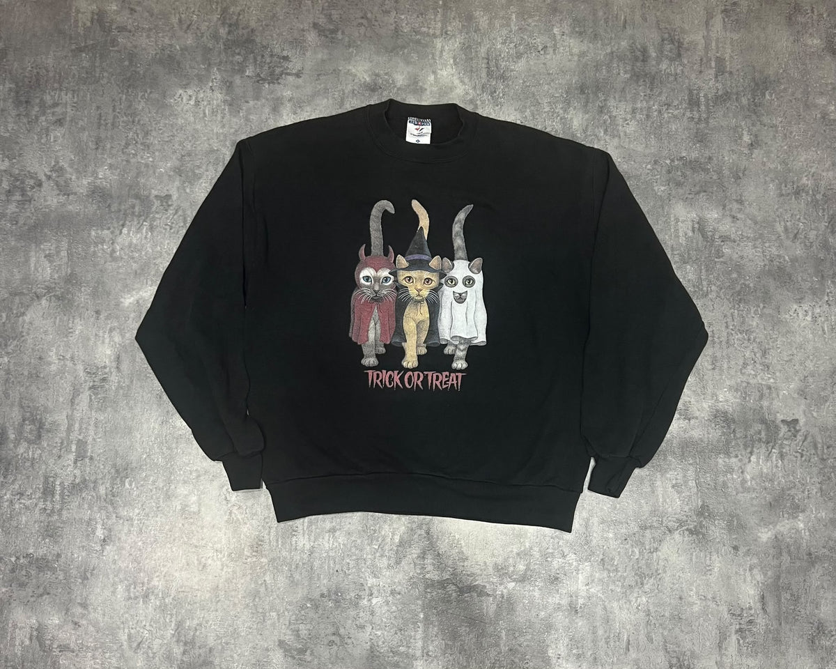 Vintage Halloween Cats Trick or Treat Jerzees USA Sweatshirt 90s – L