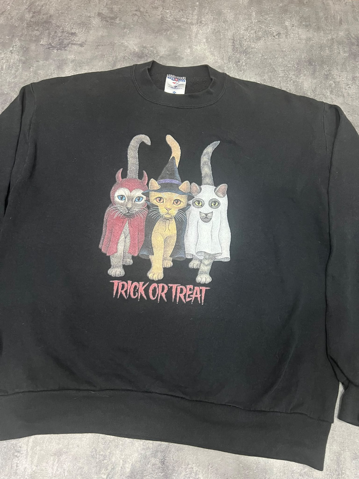 Vintage Halloween Cats Trick or Treat Jerzees USA Sweatshirt 90s – L