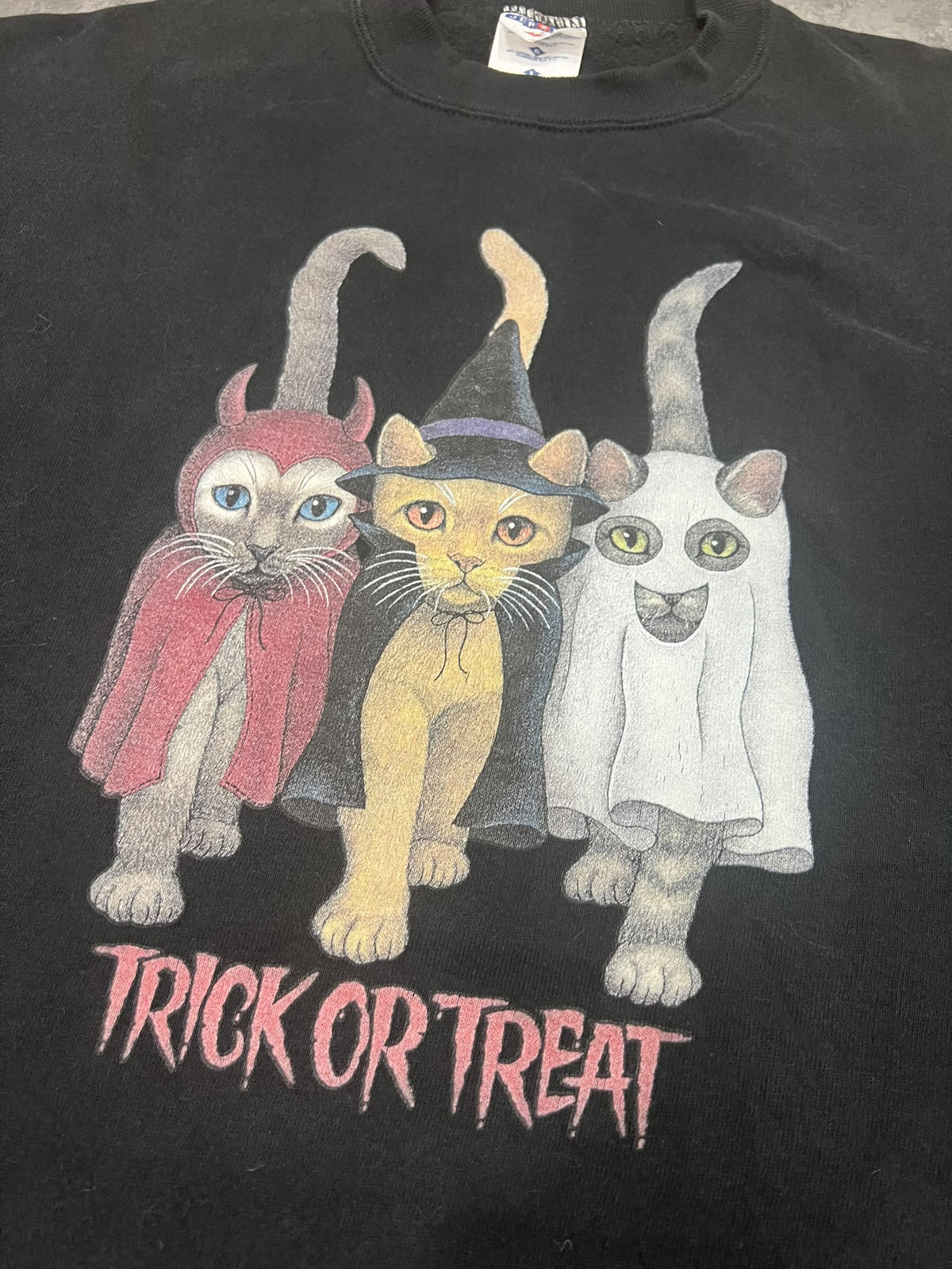 Vintage Halloween Cats Trick or Treat Jerzees USA Sweatshirt 90s – L